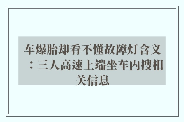 车爆胎却看不懂故障灯含义：三人高速上端坐车内搜相关信息