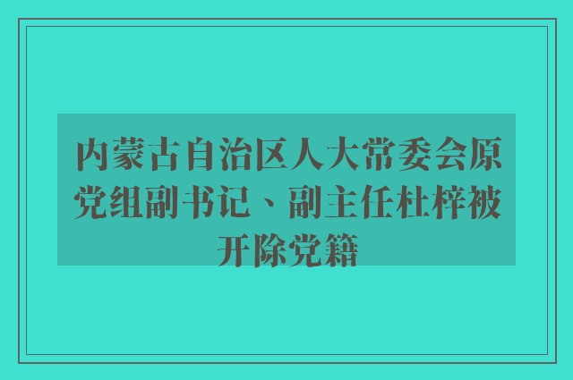 内蒙古自治区人大常委会原党组副书记、副主任杜梓被开除党籍